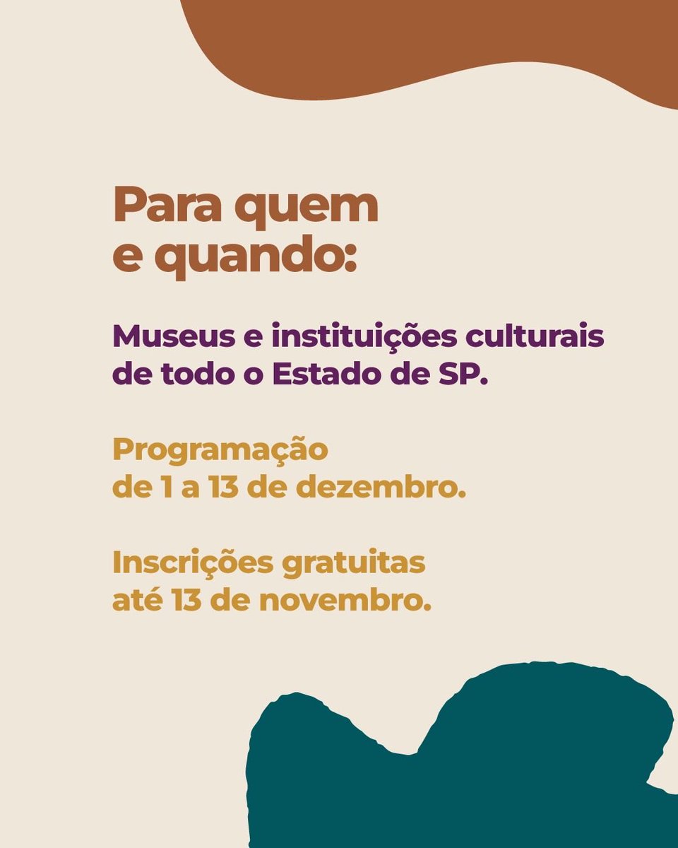 sisemsp's tweet photo. 📣 O kit digital do Sonhar o Mundo 2026 já está disponível!
Tema “Museus: Territórios de Cuidado”: ações sobre saúde mental, acolhimento e pertencimento nos museus paulistas.
📅 Inscrições gratuitas até 13/11
🔗 https://t.co/ysNaHySziR
#SonharOMundo2026 #SISEM https://t.co/XsFJ6MVsCm
