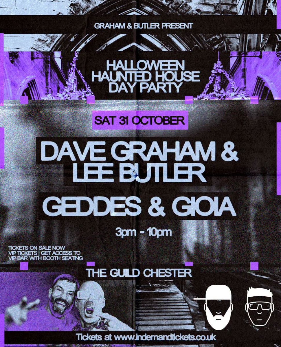DjLeeButler's tweet photo. Last few tickets! Chester - This Saturday - Halloween Haunted House day party at the stunning The Guild Chester 

Graham and Butler ... Get to https://t.co/Qeq3GSbQVB https://t.co/lT3o4aCsGf