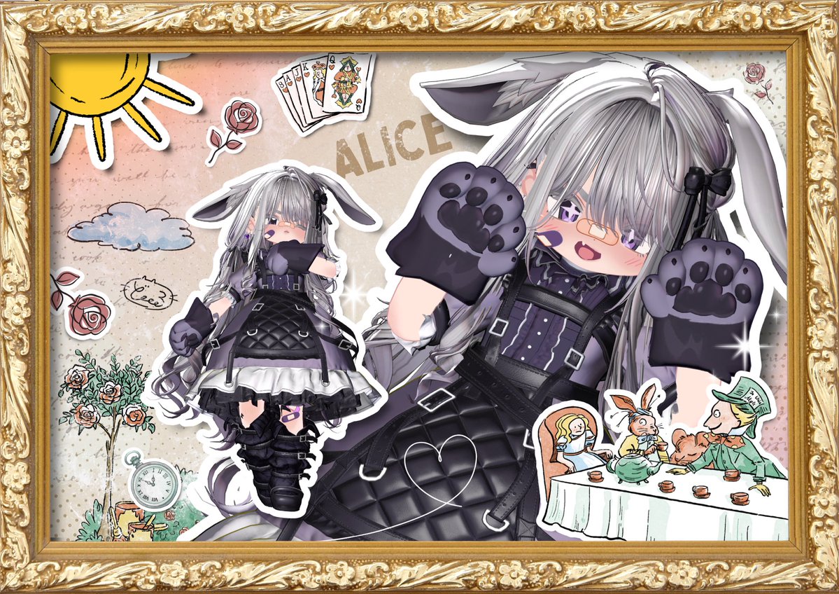 doool46's tweet photo. 当たった衣装をリルレオちゃんへ着せた！

色とかを替えてみて
ちょっぴりダークなうさぎのアリスちゃん🐇💜 

 #VRchat 
 #リルレオ 
 #かかとやさん 
 #どーーるの写真館 https://t.co/22np7xQEI1
