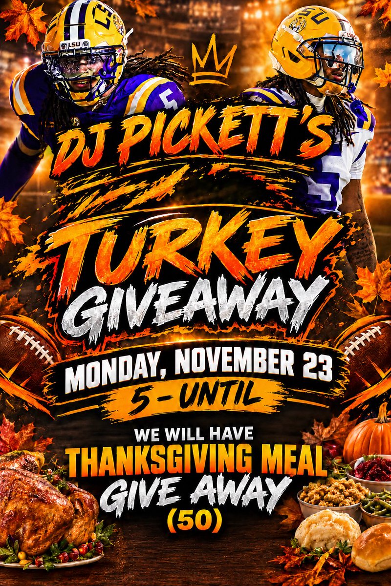 damien_pickett's tweet photo. On Monday November 23rd @5pm DJ Pickett Foundation will be giving out 50 FREE Thanksgiving Dinners… If you are in NEED please come out,,,, Location will be 4626 Krusen Field Rd Zephyrhills, Fl 33540
If you would like to Donate please contact Me. #HomeTownHero#💜💛💜💛💜 https://t.co/Ey7uuSBSRr