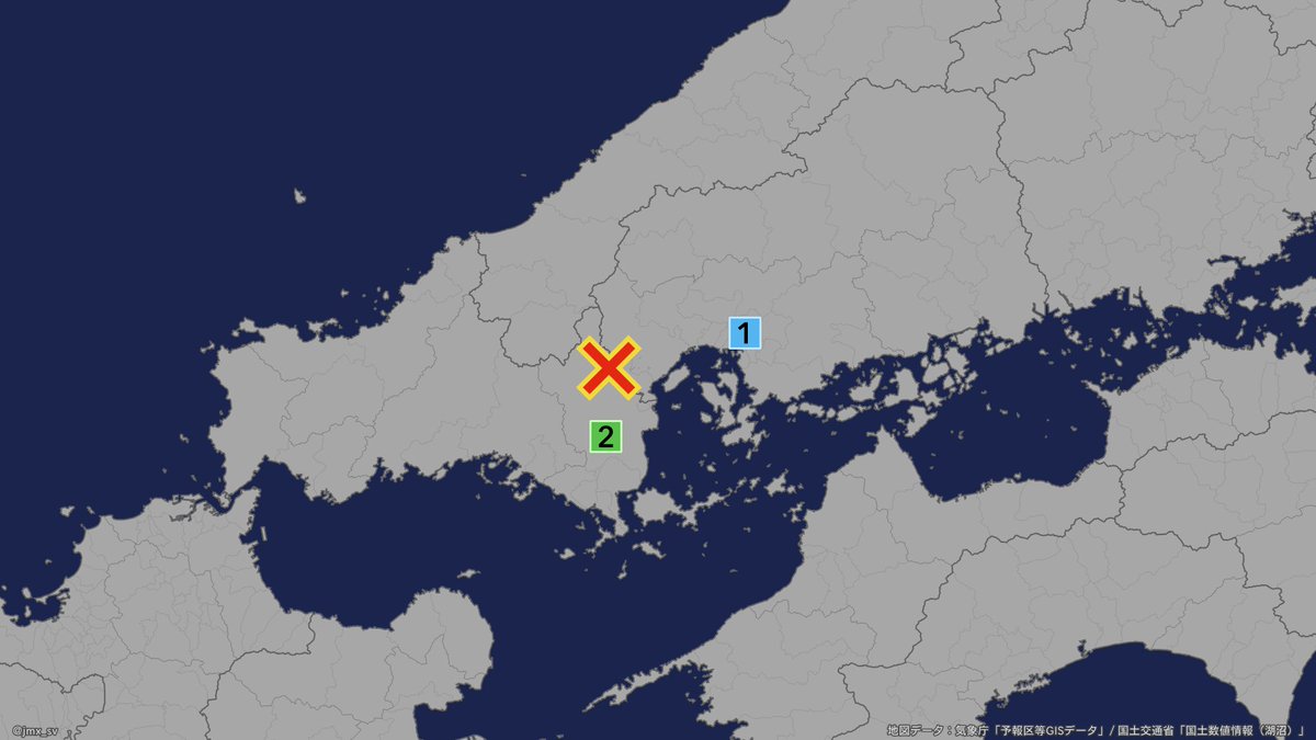 jmx_sv's tweet photo. 【震源・震度情報】
26日23時11分頃、山口県で震度2を観測する地震がありました。震源地は山口県東部で、震源の深さは約20km、マグニチュードは3.2と推定されます。この地震による津波の心配はありません。 https://t.co/ohK54S12Db