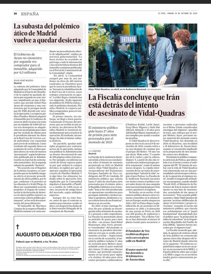 OrgIAC's tweet photo. Spain’s National Court prosecutors have charged Mehrez Ayari & six other defendants for the 2023  shooting of former European Parliament Vice President @VidalQuadras in Spain. The indictment charges the attack was a covert terrorist operation linked to Iran & meant to punish Vidal-Quadras for his support of the main Iranian opposition.  The alleged mastermind, Sami Bekal Bounouare, remains a fugitive and may be in Iran. @DHSgov @StateDept_NEA @VOAfarsi @FactsOnIran @PMOIRAN