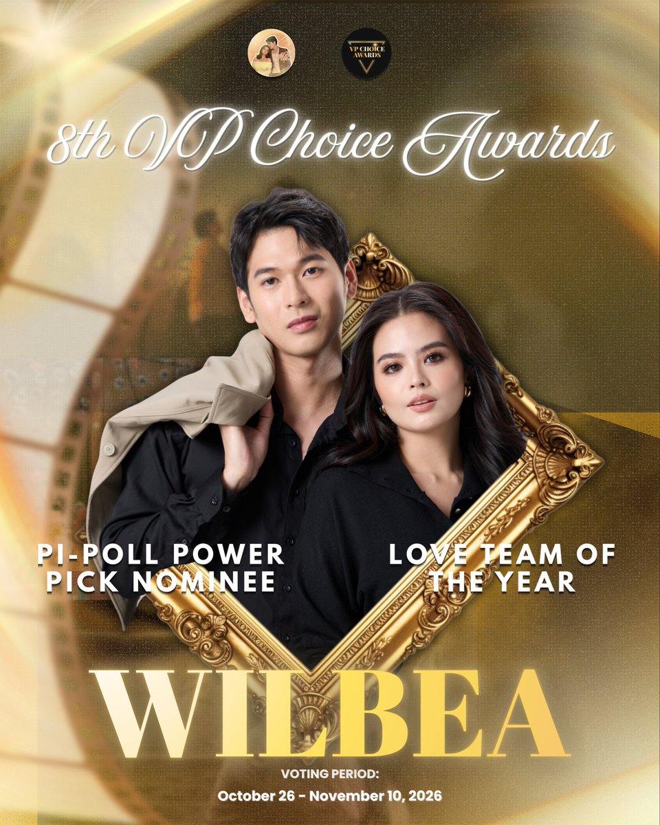 wilbea_vt's tweet photo. 𝐖𝐈𝐋𝐁𝐄𝐀 𝐈𝐒 𝐎𝐔𝐑 𝐏𝐎𝐖𝐄𝐑 𝐏𝐈𝐂𝐊!

WilBea is nominated for Pi-Poll Power Pick - Love Team of the Year at the 8th VP Choice Awards! 

𝐇𝐎𝐖 𝐓𝐎 𝐕𝐎𝐓𝐄
➜ Visit https://t.co/CeJ0bnvraJ
➜ Click the Love Team of the Year banner 
➜ Select WilBea 

★ Free votes reset every 30 minutes
★ Vote boost promotions and paid packages may be available three days before voting ends 

𝐕𝐎𝐓𝐈𝐍𝐆 𝐏𝐄𝐑𝐈𝐎𝐃
October 26 - November 10, 2026 

The winner will have a guaranteed nomination and 8% vote boost advantage during the final voting period in February 2027. Let's go, WilBears! 🐻🧡

WilBea | #WilBea 
#WilbertRoss | #BeaBinene