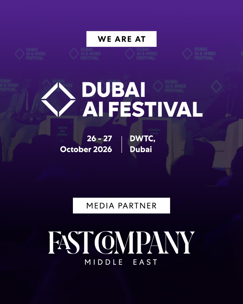 fastcompanyme's tweet photo. Dubai AI Festival is where the world’s top minds in AI converge. More than just an event, it is actively shaping and driving the future of AI,  bringing together businesses, governments, and thought leaders from the region.

“Our priority is to position Dubai at the forefront of adopting advanced technologies by providing state-of-the-art infrastructure, a flexible regulatory environment and access to the world's best talent and expertise. This will enable companies and innovators to develop AI technologies and translate their potential into sustainable economic value,” shared HH Sheikh Hamdan Bin Mohammed Bin Rashid Al Maktoum, Crown Prince of Dubai, Deputy Prime Minister and Minister of Defense of the UAE, at the opening of the third edition of the @DubaiAIFest, being held at the @DWTCOfficial until 27 October 2026.

Stay tuned for the highlights.