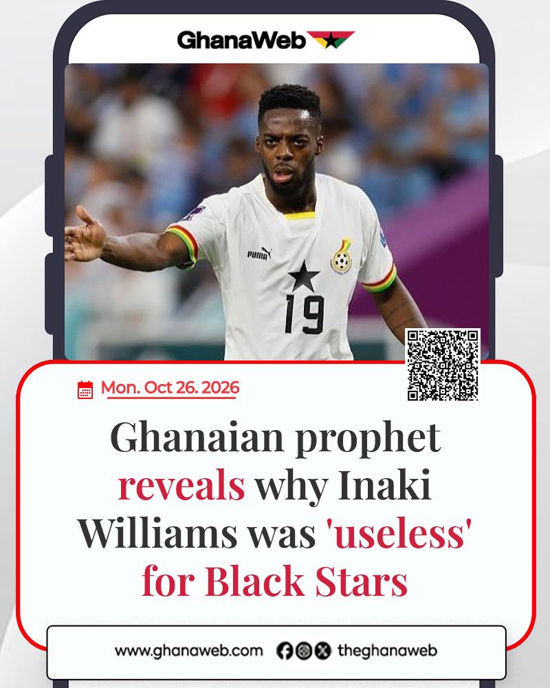 TheGhanaWeb's tweet photo. Popular Ghanaian Prophet Telvin Sowah Adjei has claimed that Inaki Williams was not destined to play for the Black Stars, attributing his underwhelming performances for the national team to his decision to represent Ghana.

According to him, the winger was meant to play for Spain's La Roja and would have excelled for the European nation, making history on the international stage.

Read more:

https://t.co/p3eYqSHk5k

#ghanaweb
#ghanawebtv