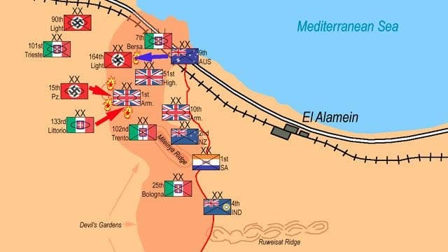 VoicesofWW2's tweet photo. By the 26th of October 1942, Montgomery's great offensive at El Alamein had been grinding on for three days and nights, and it had slowed almost to a halt, bogged down in the minefields and the dug-in defenses, the casualties mounting, the breakthrough that was supposed to come not coming. This was the crisis of the battle, the moment it hung in the balance, the phase Montgomery himself called the "dogfight," a brutal slogging match of attrition.

I told you how the battle opened on the night of the 23rd with the colossal barrage. The plan had been for the infantry to clear lanes through the vast Axis minefields, the Devil's Gardens, so the armor could pour through into open country beyond. But it was not working cleanly. The minefields were deeper and the defense tougher than hoped. The lanes were congested, swept by fire, and the British tanks that tried to push through found themselves caught in the open, taking heavy losses from dug-in German anti-tank guns, the deadly eighty-eights that could kill a tank at long range. The advance stalled in a murderous tangle of mines, wire, and gunfire.

Rommel had rushed back from Germany, taking command again on the 26th after the death of Stumme, which I told you about. But he returned to a battle already going badly for him and a fundamental problem he could not solve: he was desperately short of fuel, which crippled his ability to maneuver his armor, and he was being worn down in exactly the kind of attritional fight he could not win, because Montgomery could replace his losses and Rommel could not. The actions I described, like the stand of the Rifle Brigade at Outpost Snipe on the 27th where the six-pounders wrecked dozens of tanks, were part of this grinding phase, the two armies locked together, hammering each other, the British slowly, deliberately crumbling away the Axis strength.

It took nerve for Montgomery to hold his course. The breakthrough had not come, the casualties were heavy, and there was pressure and anxiety all the way up to Churchill about whether the offensive had stalled. Montgomery, confident to the point of arrogance, refused to panic. He regrouped, pulled some units out of the line to reform them, and prepared to renew the attack with a fresh, concentrated blow. He was content to keep the "dogfight" going, to keep wearing Rommel down, trading losses he could afford for losses Rommel could not, until the Axis army cracked.

And crack it did. The attrition of these days, the steady destruction of Rommel's tanks and the exhaustion of his fuel, set up the decisive breakthrough that came in early November, when Montgomery concentrated his armor and finally punched clean through the weakened Axis line. Rommel, against Hitler's orders, began the long retreat that would not stop until Tunisia. But that victory was built here, in the grim, unglamorous grinding of the dogfight around the 26th, the phase where the battle could have failed, where the breakthrough stalled and the casualties piled up, and where Montgomery held his nerve and kept feeding the attrition that would break the Desert Fox at last.