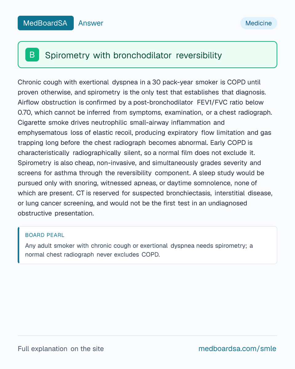 MedBoardSa's tweet photo. ✅ Here's the answer, with the reasoning.

Practise 2,700+ SMLE questions with explanations like this: https://t.co/U574LzWcdB https://t.co/0t27LJmDon