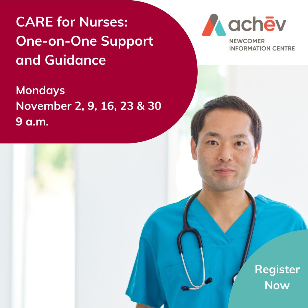 achev_ca's tweet photo. Are you an Internationally Educated Nurse looking for support in Ontario? Sign up for a one-hour consultation with a CARE centre case manager. Appointments will take place on Mondays in November. Please book your appointment between 9 am - 3 pm: https://t.co/ieP97h0vvh https://t.co/koDIAvsJJf