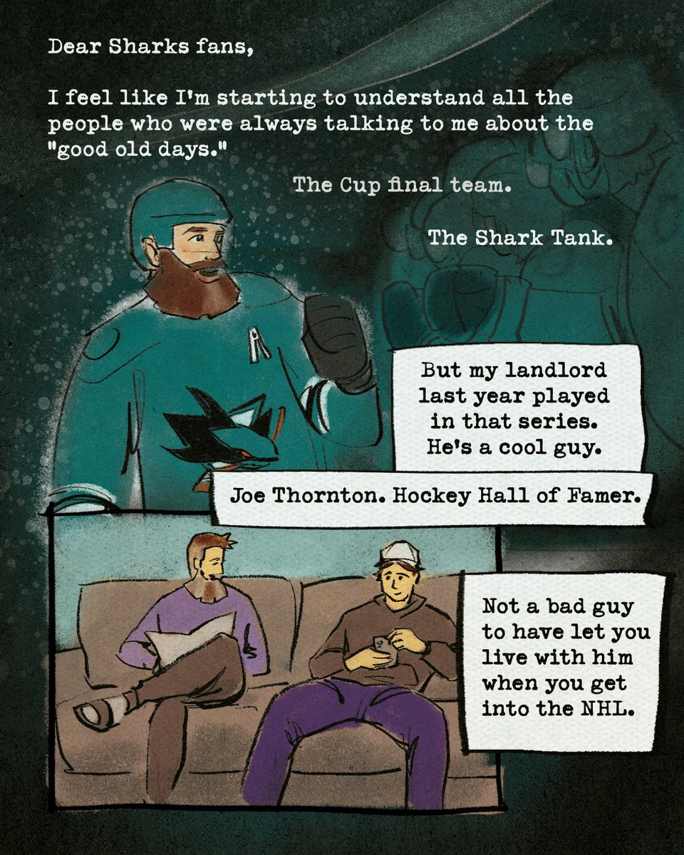 PlayersTribune's tweet photo. Newly minted @SanJoseSharks captain Macklin Celebrini has heard all about the Shark Tank’s “good old days” from his landlord ... Joe Thornton. 

The 20-year-old center knows the stakes and is ready to bring the glory days back to San Jose. https://t.co/2JNPLQj48h