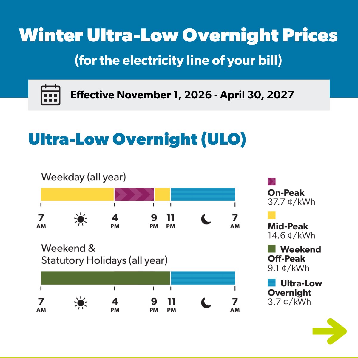 APIpower's tweet photo. Winter electricity rates will take effect on November 1, 2026, and remain in effect until April 30, 2027. Be energy smart this season!

The Ontario Energy Board (OEB) announced that electricity prices under the Regulated Price Plan (RPP) for households, small business and farms will change as of November 1, 2026. Winter Time-of-Use (TOU) hours and the change in threshold for residential customers on Tiered pricing will also take effect.

 👉 Learn more at: https://t.co/wKit2IyM8S
🔎 Thinking of a switch? Check out Ontario’s electricity price plans: https://t.co/GYokmoArSx
💡 Need help with your electricity bill? Check out Ontario’s assistance programs: https://t.co/4vo8zFxvEp