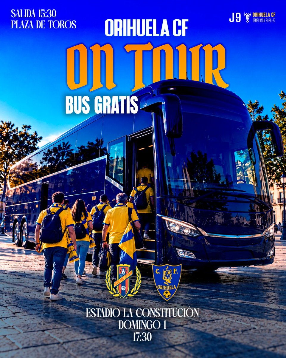 Orihuela_CF's tweet photo. ¡EN YECLA, CONTAMOS CONTIGO! 💛💙

🚌Nosotros ponemos el autobús, tú solo pagas la entrada: 10€ para abonados.

🎟️ Reserva tu plaza en la tienda del club pagando la entrada en efectivo (Plazo máximo hasta el jueves a las 18:00)

📍 Domingo, 15:30 h · Plaza de toros de Orihuela. https://t.co/nsIH8G7iqb
