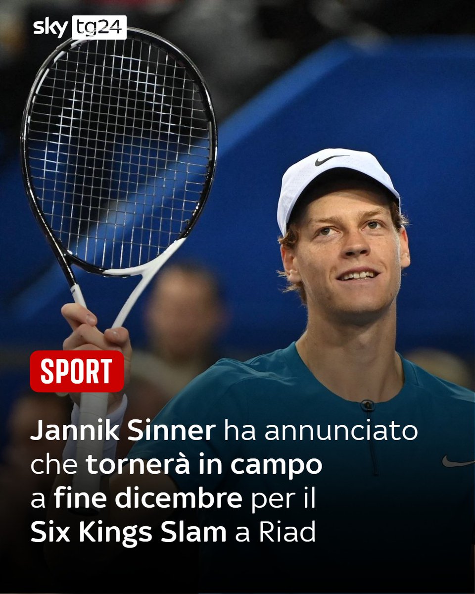 SkyTG24's tweet photo. Jannik Sinner tornerà in campo a fine dicembre. L’appuntamento è per il Six Kings Slam di Riad
https://t.co/D5rUKfurl4 https://t.co/RtG1nAP5Gv