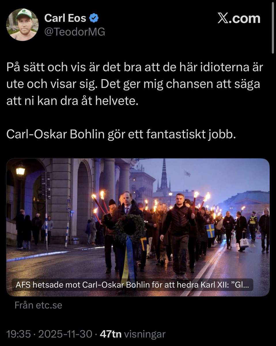 NickAlinia's tweet photo. Carl Eos delar vänsterextrema Dagens ETC som en legitim källa och gullar med den svenska grundaren av den vänsterextrema våldsgruppen AFA. 

Han vågar dock inte möta mig i en debatt längre. Varför? https://t.co/uW3zJykZ8H