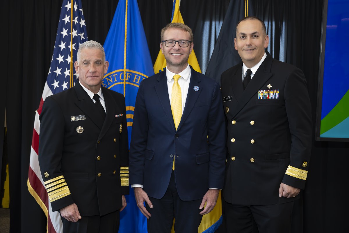 HHSGov's tweet photo. In recognition of American Pharmacists Month, HHS leaders @ADM_Christine , @ACF_Adams & RADM Kelly Battese joined @usphscc pharmacy officers to discuss pharmacy priorities, including the benefits of standard-of-care regulatory models that help expand access and improve health outcomes for the American people.