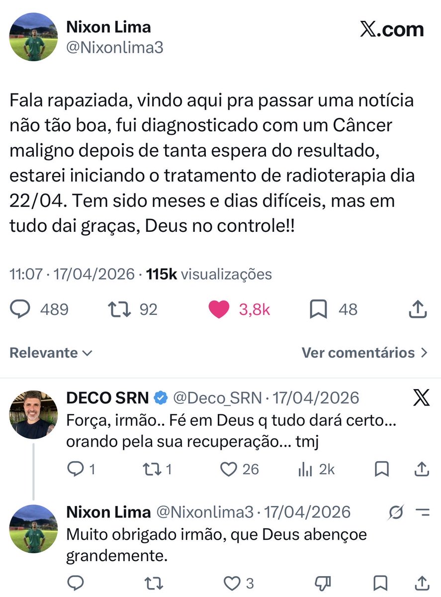 Deco_SRN's tweet photo. Muito triste com a partida do amigo @Nixonlima3 .. Deixará saudades.. Vá com Deus, meu amigo! 😞🙏🏻❤️ https://t.co/i80nJVrQju