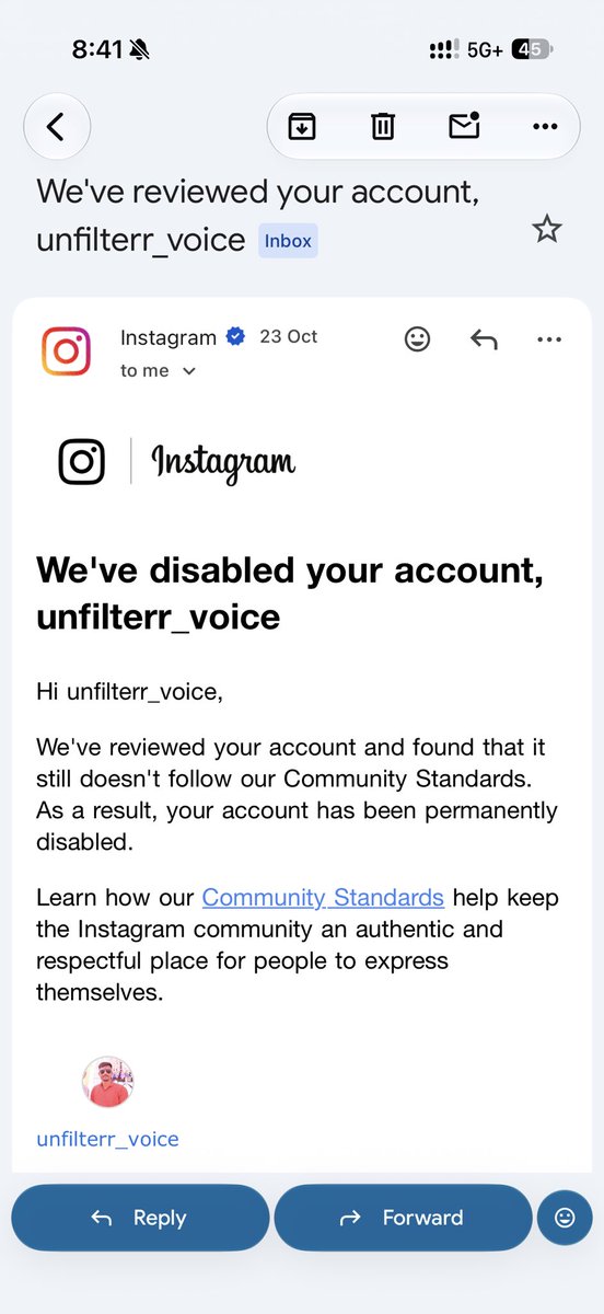 aditkr001's tweet photo. @instagram My Instagram account was disabled, but I didn't violate any of the community guidelines. I just use it normally to connect with friends and people that I meet. I didn't do anything like a bot would do, and I didn't hack into my account or my account wasn't hacked into. Please https://t.co/FvSbgx5IaZ