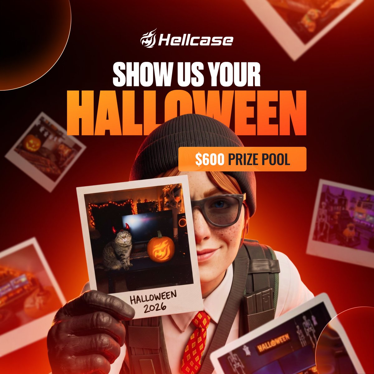 hellcase's tweet photo. 🎃 Halloween is coming — show us what you've built.

We want to see real things you made with your own hands. Anything physical, anything spooky, anything Halloween 👻

🔨 What counts:
🎃 A carved pumpkin — CS2 logo, our logo, a knife silhouette, the chicken, whatever you can carve
💀 Your decorated setup — cobwebs, lights, skulls, pumpkins around your PC
🐱 Your pet in a costume (we're not above this and neither are you)
🍽️ A decorated Halloween table, your room, your door, your whole flat
Literally anything you physically made or decorated. Creativity beats budget here🔥

📝 How to enter:
1️⃣ Make your Halloween thing — decoration, pumpkin, setup, costume, whatever 🎃
2️⃣ Take a photo with the Hellcase logo visible in the shot
3️⃣ Post it on X (Twitter) with hashtag #HellcaseHalloween + tag @hellcase
4️⃣ Send the link to your X post in Discord (#contest channel) — this is how we track your entry 🔗
5️⃣ Like + Retweet this post  (Send the screenshot to your X retweet+like in Discord (#contest channel))

⚠️ Important Rules:
▪️ Must be a real physical creation — no digital art, no renders, no AI images
▪️ Photo must be your own — no stolen or reposted images
▪️ Hellcase logo must be clearly visible in the photo
▪️ No NSFW / offensive content
▪️ Maximum 3 entries per person
▪️ Winners selected by the Hellcase team based on creativity, effort and overall spookiness 👻

🏆 Prizes — $600 prize pool:
🥇 1st place — $120
🥈 2nd place — $70
🥉 3rd place — $50
⭐ 4th–15th place — $30 each 

🗓 Contest Dates:
Start: 26 October
End: 1 November at [15:00] UTC

Get the pumpkin. Grab the scissors. Make something cursed 🎃