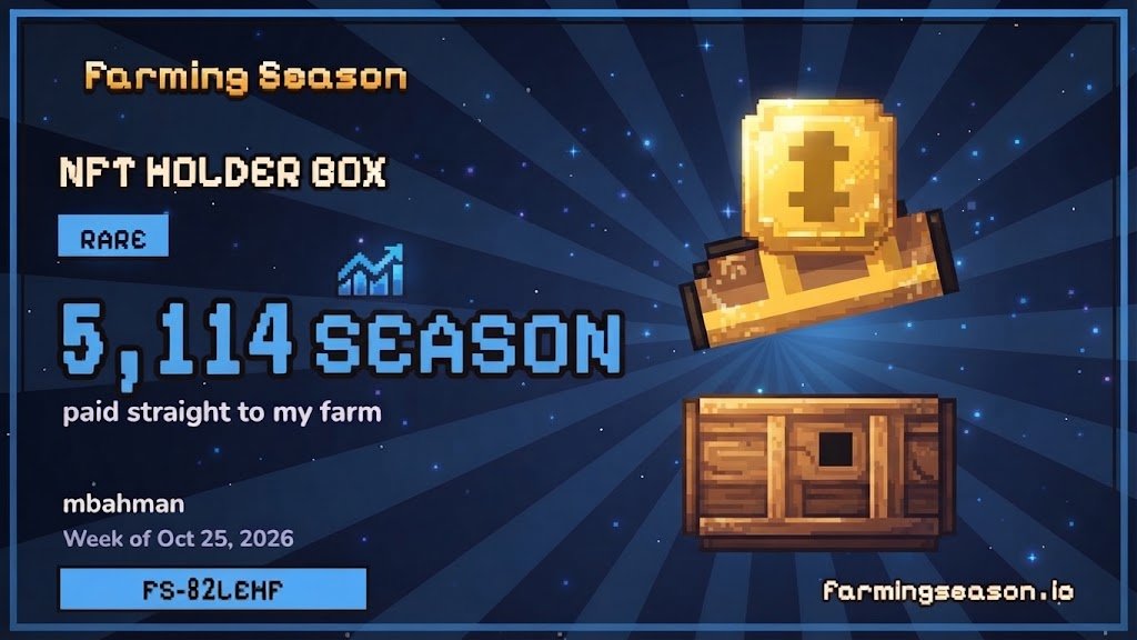 mesntari's tweet photo. Unboxed my weekly @farmingseasonio holder box and walked away with a sweet bag of $SEASON 🔥
This is why holding the NFT and grinding out the game on Robinhood Chain is totally worth it!
Weekly boxes keep the ecosystem super active. Who else opened theirs today? 🚜🌾 https://t.co/qzmXgMc04k