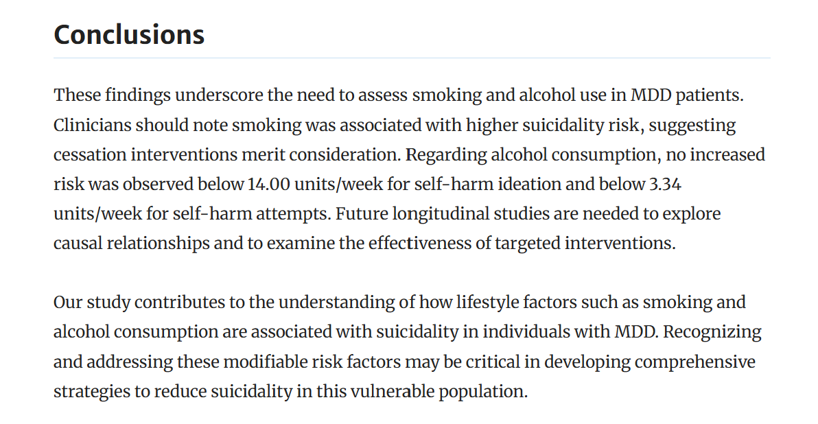 Info4Practice's tweet photo. New on https://t.co/rfJSwQ0Dqo | Associations of smoking and alcohol consumption with suicidality in major depressive disorder: a cross-sectional analysis of UK Biobank | https://t.co/wcYk0DSbBN https://t.co/UtiUJx7GB0