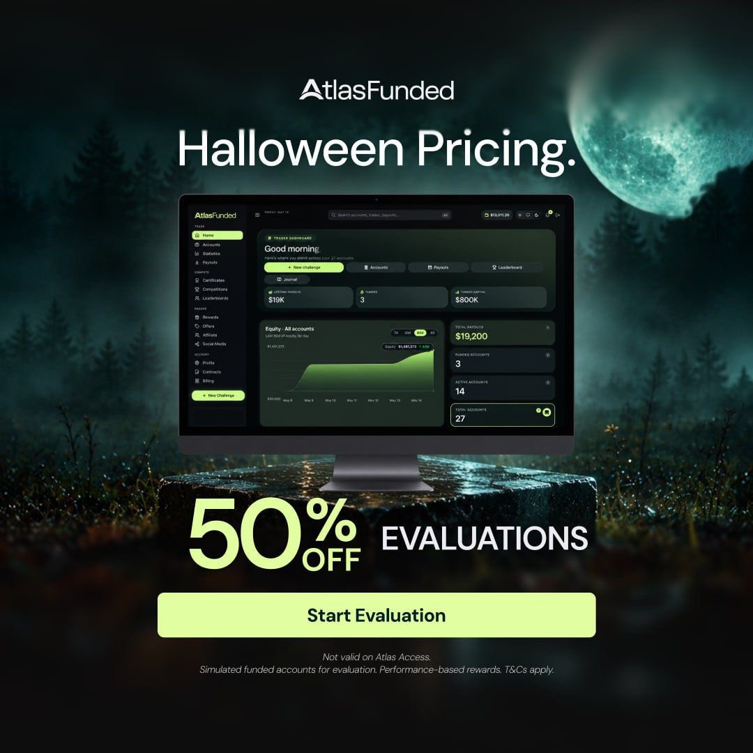 Eurusd_killer's tweet photo. 🎃 HALF PRICE. FULL OPPORTUNITY.

For a limited time, traders can get 50% OFF Evaluations, making it the perfect moment to pursue funding without paying full price.

🔥 Limited-Time Halloween Pricing

Secure your discount now! https://t.co/zIHRfkxdp0