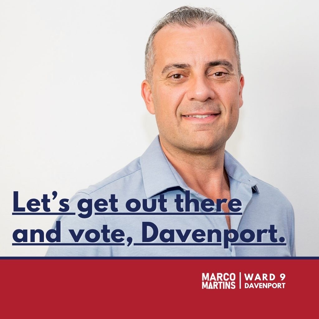 MarcoM_Ward9's tweet photo. Today is the day to vote! Make your voice count. Polls are open from 10 a.m to 8 p.m. Find your polling station on your voter information card or look here for more information: https://t.co/PEukFim20V. 

I want to thank everyone in Davenport Ward 9 for their consideration. What an honour.

Davenport, let’s GO!