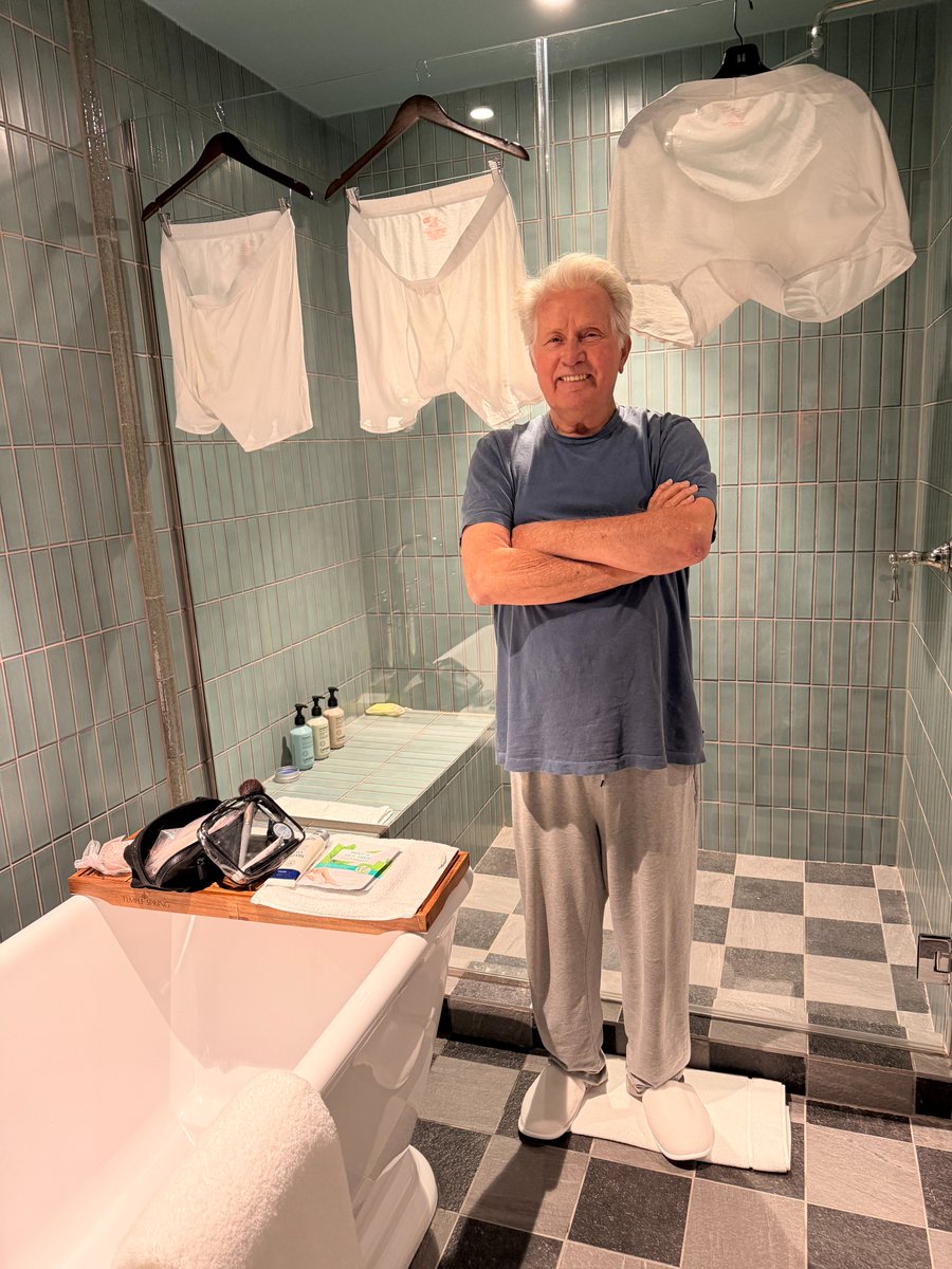 themartinpod's tweet photo. Working on a film in Texas and doing my laundry in the hotel bathroom. Yes, I'm a man of many talents.

#TheMartinSheenPodcast 💙 https://t.co/0hcEd0SVrP