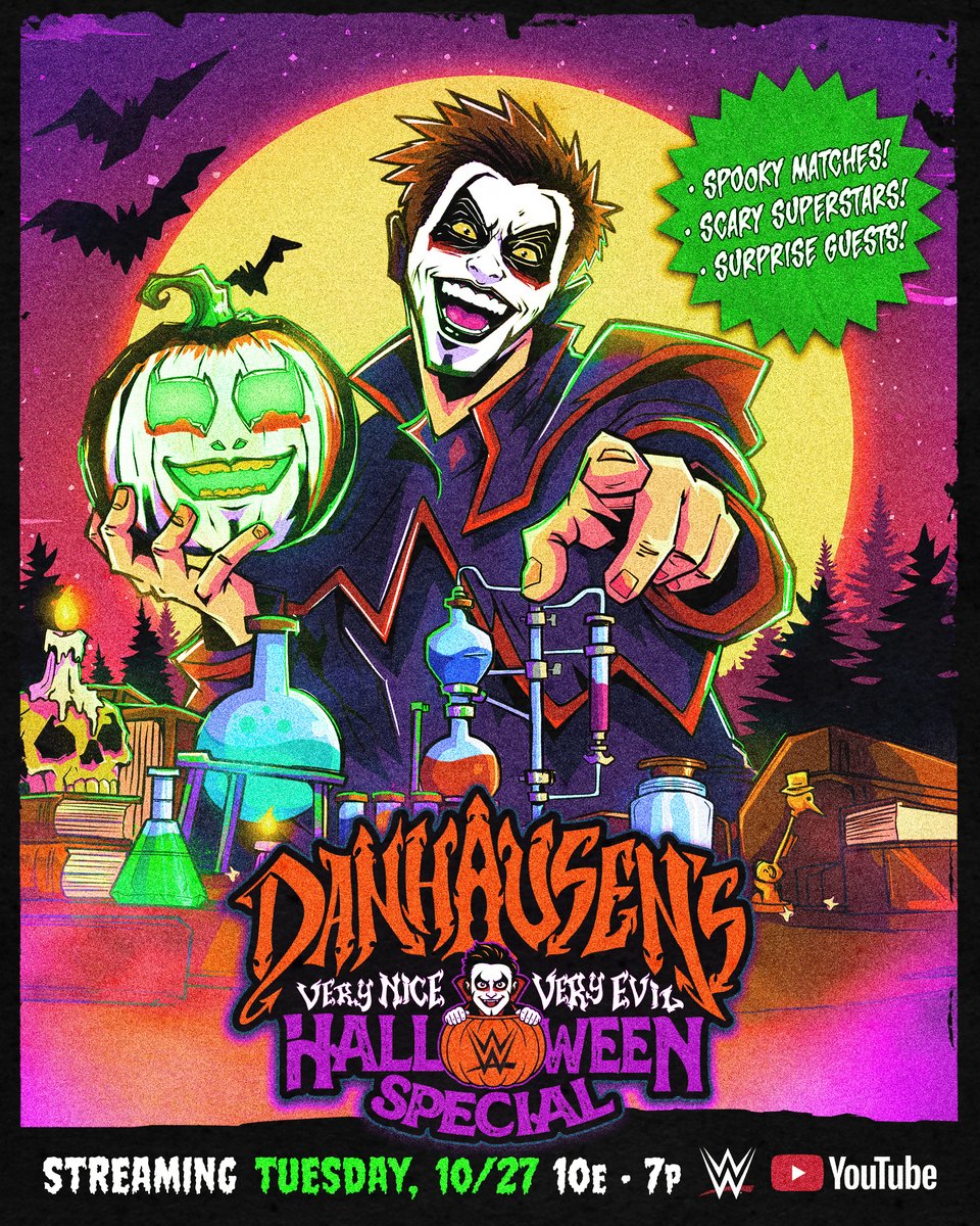 WWE's tweet photo. 🎃 TOMORROW NIGHT 🎃

Don't miss Danhausen's Very Nice, Very Evil Halloween Special!

Streaming on WWE's YouTube at 10pm ET/7pm PT 👻 https://t.co/pxZ50EYUKF