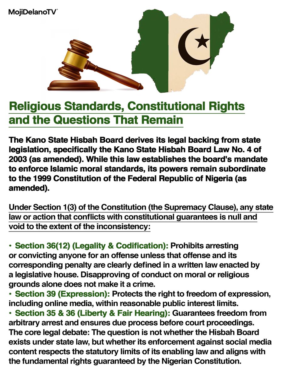 MojiDelanoBlog's tweet photo. The arrest of TikToker Amani Ishaq by Kano's Hisbah Board has reignited a fierce debate in Nigeria: Where does personal online expression end, and state-enforced morality begin? https://t.co/506VIdcyDd