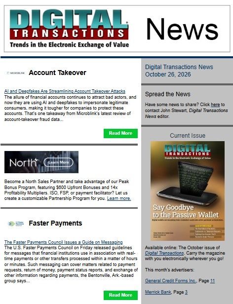 DTPaymentNews's tweet photo. Today's Digital Transactions News: AI Streamlining Account Takeovers; Easing Real Time Payments Messages; Chargebacks911’s AI Chargeback Tool
https://t.co/zz8kZIsThZ
#payments #Chargebacks911 #ecommerce #USFasterPaymentsCouncil #instantpayments #guidelines #Microblink https://t.co/nvR5tCwNJb