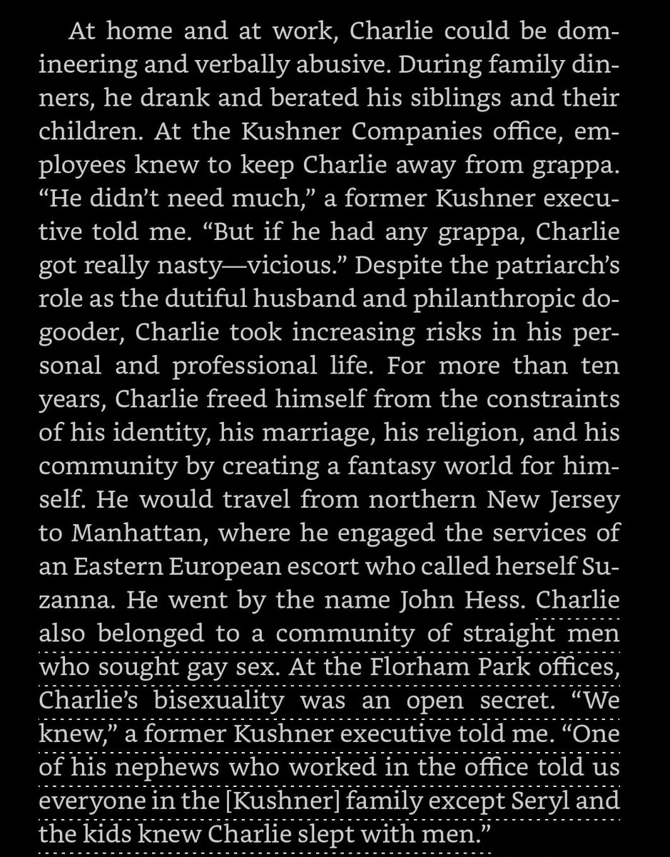 moetkacik's tweet photo. It will surprise no one that Jared Kushner's dad had a gentile bisexual alterego named "John Hess" but... this former waitress is a little stunned that his drug of choice was ... grappa https://t.co/MMGG9PKzOp