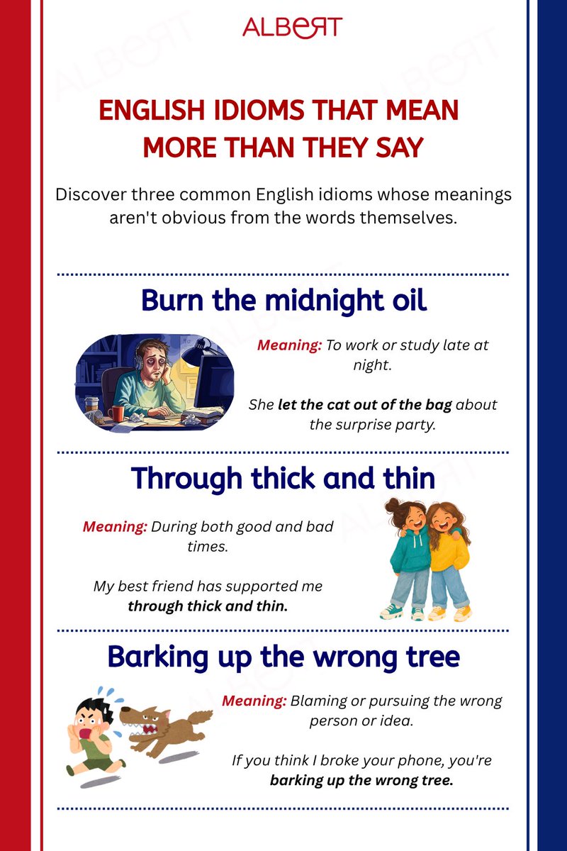Albert_Learning's tweet photo. Discover these everyday English idioms and learn how to use them confidently in real-life conversations! 🗣️✨
📚 Keep learning, keep growing with Albert Learning!
#AlbertLearning #LearnEnglish #EnglishIdioms #EnglishVocabulary #ImproveYourEnglish #LanguageLearning #SpeakEnglish https://t.co/uRYDSjzENe