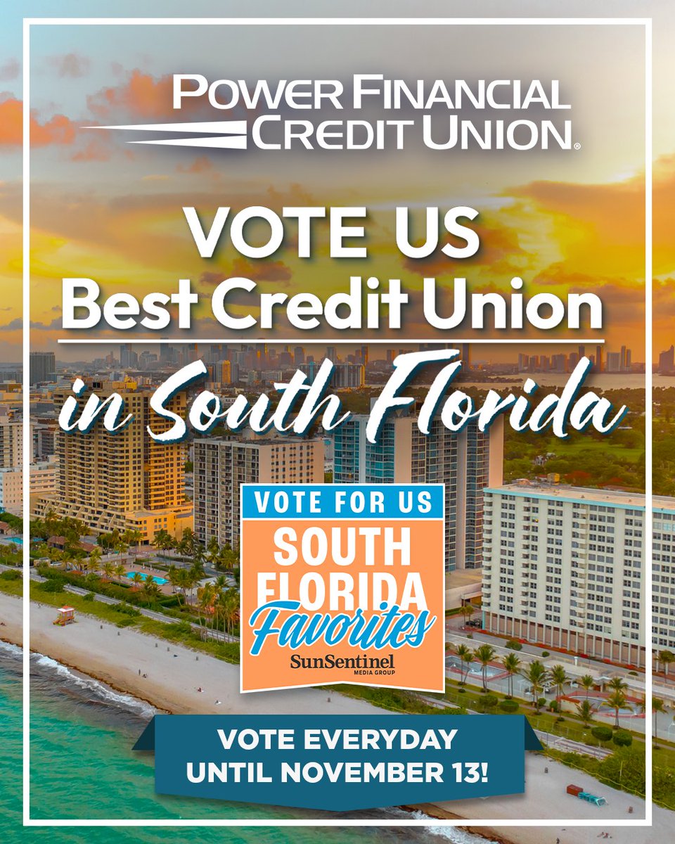 PowerFiCU's tweet photo. Voting for Sun Sentinel’s 2026 #SouthFloridaFavorites is now open. Cast your vote for us for Best Credit Union in South Florida.
🗳️ Visit https://t.co/M1NGrUDkVq
🗳️ Click “Credit Union”
🗳️ Submit your ballot
 Let’s prove that PFCU is still part of what makes South Florida great! https://t.co/RUnoJP04rr