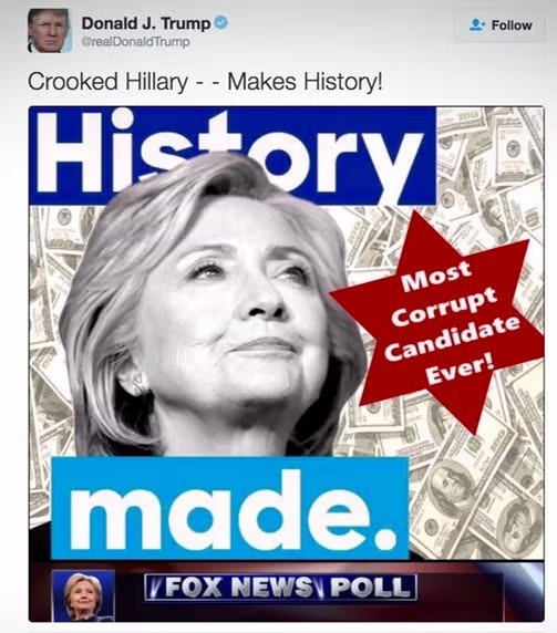 Agenttexes's tweet photo. @GrantGHurst Remember when Trump took the Crooked Jew stereotype and just replaced Jew with Hillary and ran with that the entire campaign? https://t.co/5MKLr8mZ7i