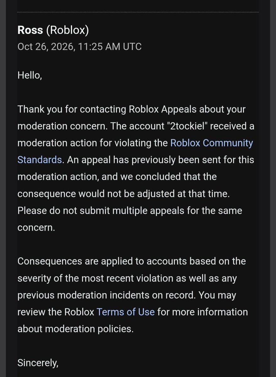 2tockiel's tweet photo. No words.
@Roblox @DavidBaszucki 

#robloxban #robloxbans #enforcementban #robloxbanwave #roblox https://t.co/03kdo7pVH8