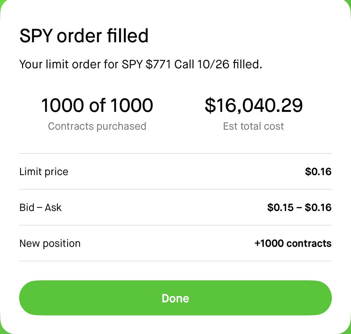 XWallStEagle's tweet photo. The market rewards conviction, not hesitation.

1,000 SPY $771 Calls at $0.16. I’m positioning for the move, not chasing it after the crowd catches on.

Think ahead. Strike with precision. Let the results speak.

#SPY #OptionsTrading https://t.co/dnwhhArUbb
