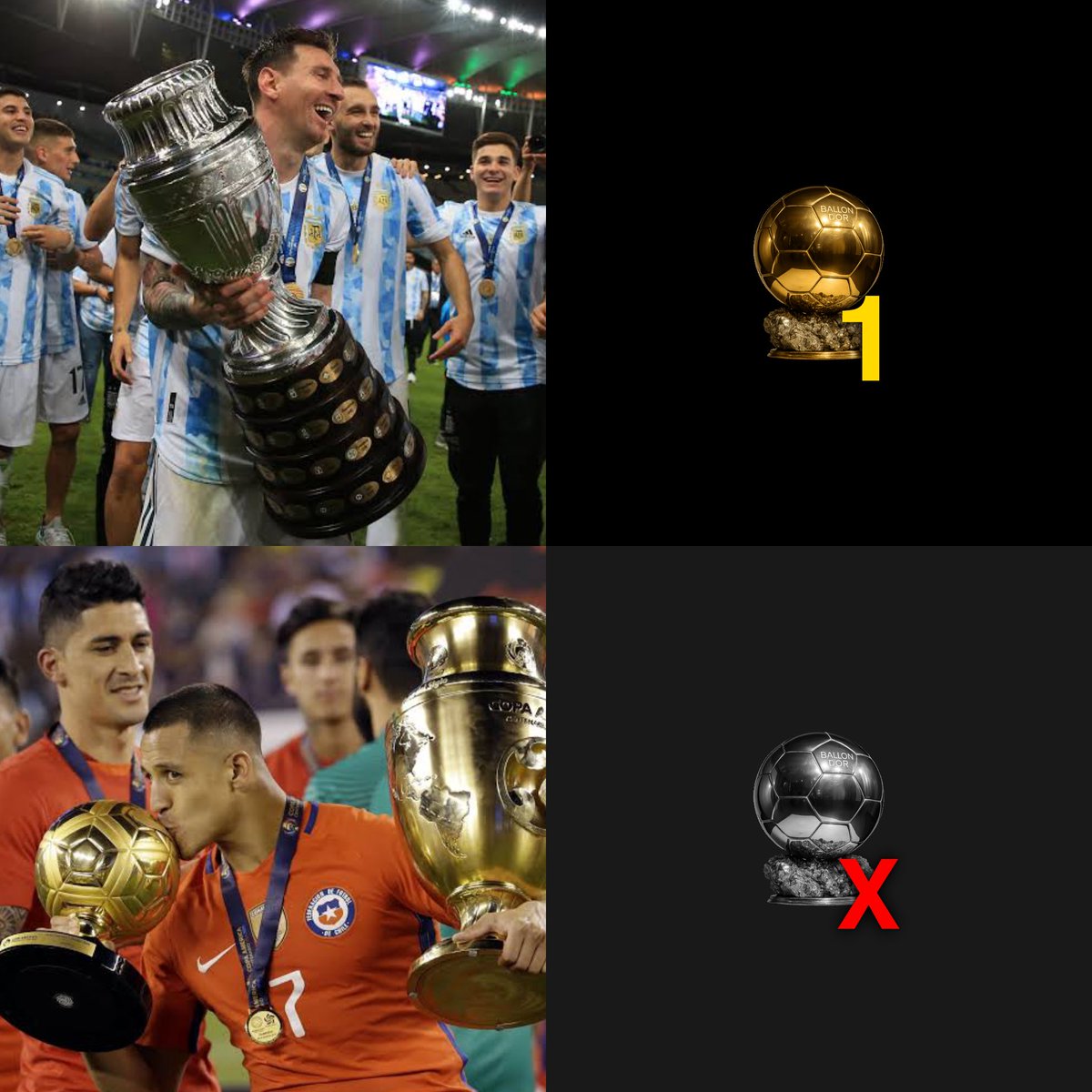 _3tlou's tweet photo. تدرون شنو أكثر شي مضحك بالبالون دور 2021؟

مو قضية إنهم زرفوا ليفا سنتين على التوالي وب2021 صرّفوه بصحن وهو معادل رقم كريستيانو القياسي (69 هدف)

المضحك انو ميسي فاز بالجائزة بسبب فوزه بالكوبا وكونه أفضل لاعب بالبطولة، بس قبل 5 سنوات اليكسيس سانشيز بنفس الإنجاز ماترّشح حتى! https://t.co/cxl1DPSZdN