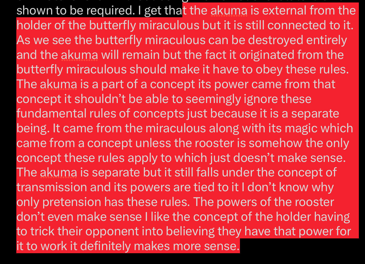 Random202435's tweet photo. @Trixxibug @_Marcaniel Yes but the akuma itself being able to do that breaks the rules you are just replicating the power through different means. I could akumatise myself right now and give myself time travel or whatever even without being in an emotional state it isn’t shown to be required. https://t.co/UnFzsh7Nya