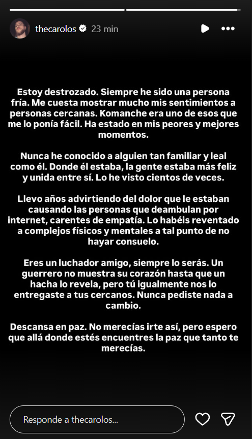 NextClipDaniel's tweet photo. Carola, TheGrefg y su gran amigo AuronPlay le dedican estas palabras a Komanche, a través de historias de Instagram. https://t.co/OGVgJF9cpk
