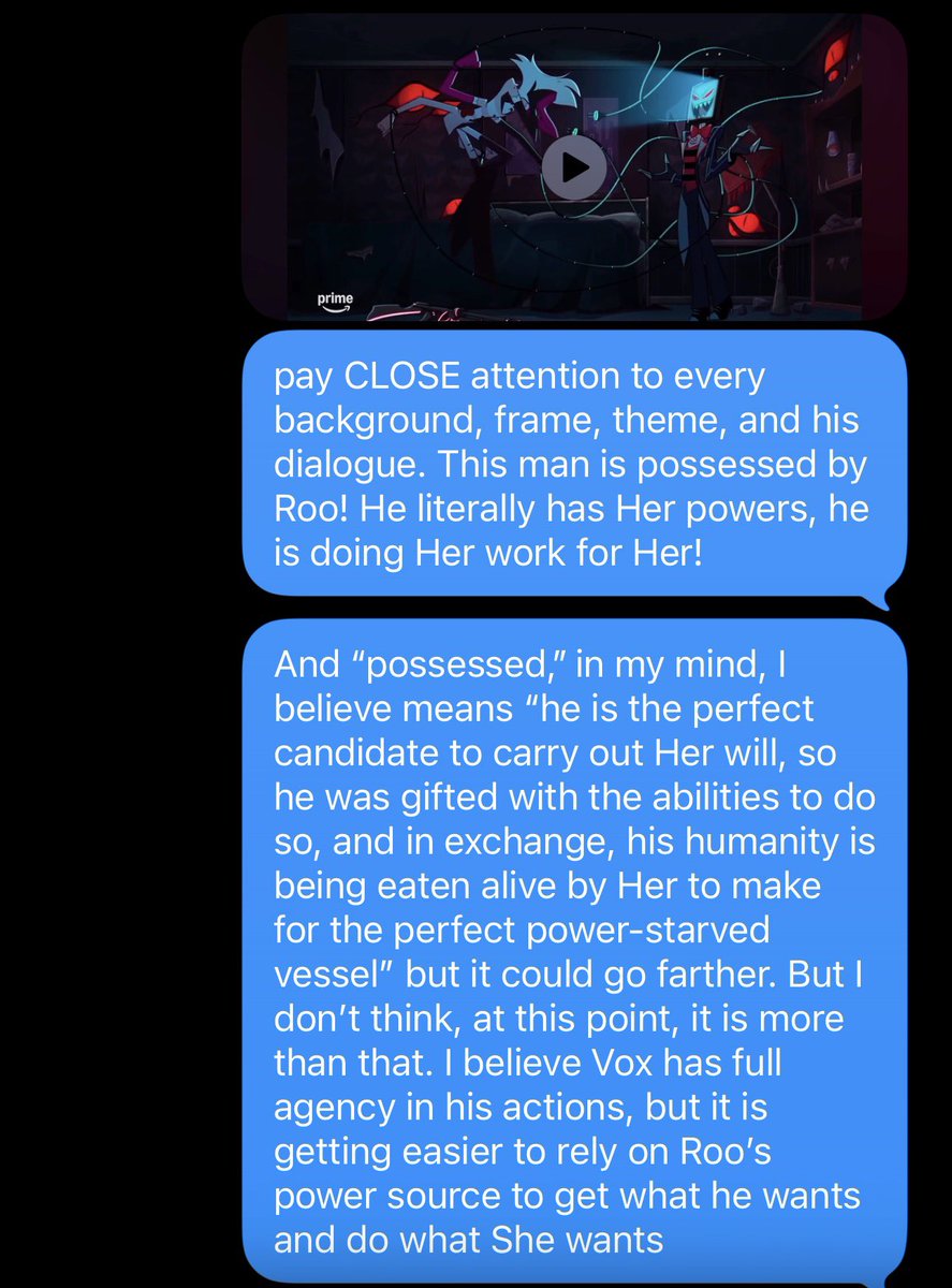 candleeguy's tweet photo. Roo is possessing the Overlords and granting them power in exchange for their humanity, commitment to Her, and devotion to do her evil bidding &amp; spread her evil to the masses. (READ)

Vox &amp; Alastor are servants for Roo, whether they realize it or not. They were selected in life. https://t.co/prX6niGjfb