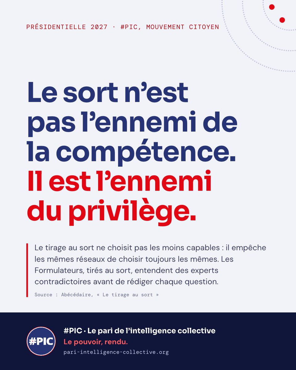 parrhesiaste_fr's tweet photo. Le défi : faire lire ce visuel à quelqu’un qui voit dans le tirage au sort une loterie de l’incompétence. Le #PIC propose des Formulateurs tirés au sort, qui entendent des experts contradictoires avant de rédiger chaque question. https://t.co/eEPmrMuwNb via @picourien https://t.co/eET6y5ZJaW