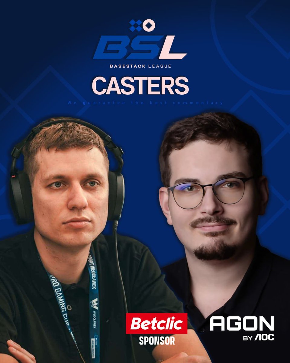 BaseStackPolska's tweet photo. Meet the voices of BaseStack League #1 on LAN 🎙️

Professional commentary throughout the event will be brought to you by:

@BsgieCast 
@eckziutek 

📍 BaseStack Łódź  
📅 30-31 October

See you on stream. 🔥 https://t.co/M8BxXe2bvT