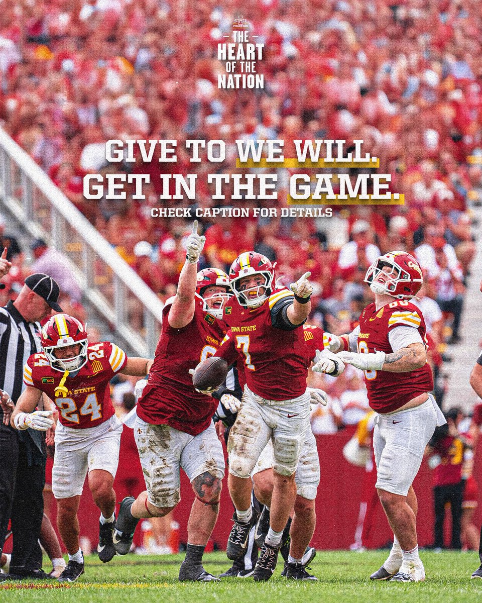 Cyclone_Club's tweet photo. Support your 450 Cyclone student-athletes! 🌪️

Make a We Will gift Oct. 26–29 for chances to win 4 tickets + parking to Iowa State vs. Oklahoma State on Oct. 31!🏈

Give today: https://t.co/3n5nqM1T4r https://t.co/9A5hCYblEj