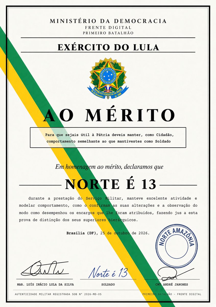 HMarahu's tweet photo. O Exército do LULA  está enviando certificados a todos os soldados , aqui no Norte já estamos recebendo. Por favor, informem nome e sobrenome nos comentários. Comandante Janones prometeu entregar a todos. https://t.co/S0R1hAN8sx
