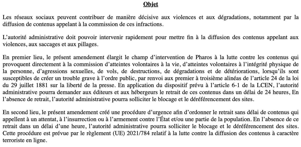 f_philippot's tweet photo. Ça vient de tomber ! ⤵️

Au nom du droit européen, dans un amendement à la loi « casseurs-payeurs », le gouvernement macroniste veut maintenant pouvoir BLOQUER tout réseau social qui ne supprimerait pas « sous une heure » tout contenu appelant à « l’insurrection » !…

➡️ Qui définira ce qu’est un « appel à l’insurrection » ?…
L’arbitraire le plus total pour justifier la censure.