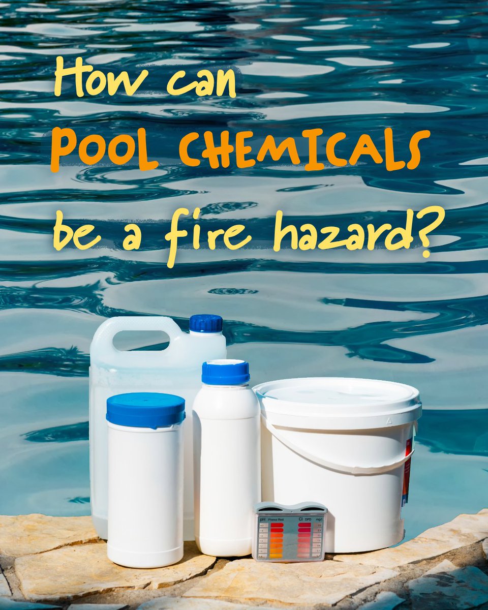CaliforniaDTSC's tweet photo. DYK⁉️
🧪Some pool chemicals can make a fire burn faster.
Why?
Certain pool chemicals are oxidizers — chemicals that can help things burn. Keep pool chemicals in their original containers, away from heat & incompatible products!
🔗 https://t.co/VbzB3akoig
#FirePreventionMonth https://t.co/ly4Cbs5rZg
