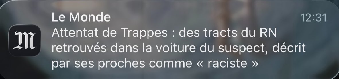 Jules_Laurans's tweet photo. Énorme FAKE NEWS du Monde, qui avait envoyé une notification push sur les prétendus tracts du RN dans la voiture de Kevin T. !

Une telle désinformation exige des excuses publiques. Le Monde, les médias et les politiques qui ont relayé ce mensonge. https://t.co/O3xS9XFqvD