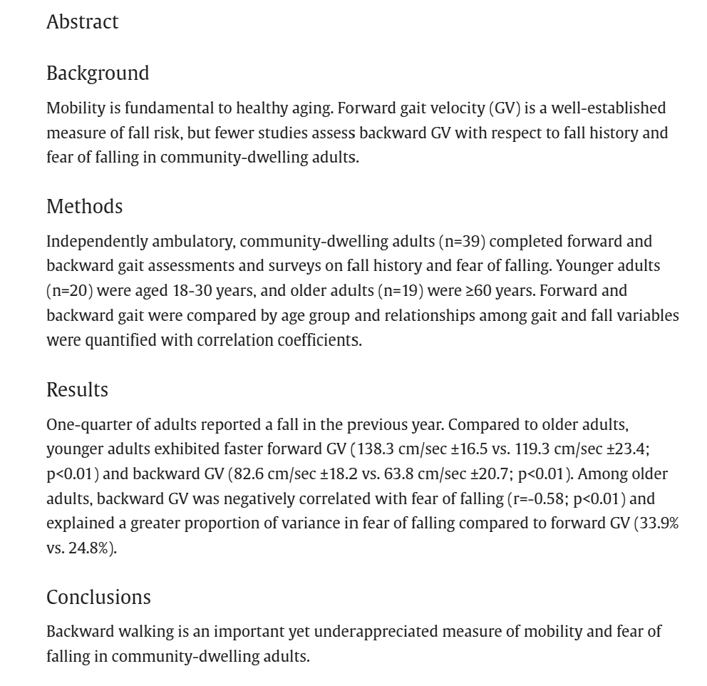 Info4Practice's tweet photo. New on https://t.co/rfJSwQ1bfW | Forward and backward walking, fall history, and fear of falling: an exploratory study of younger and older adults |  https://t.co/z7Qd1CxhqD https://t.co/MEpAjKIACk