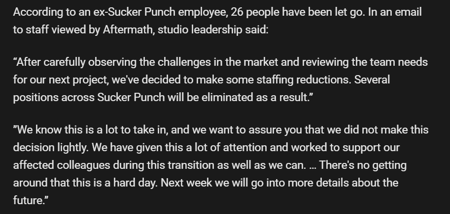 Wario64's tweet photo. Layoffs Hit Ghost Of Yotei Developer Sucker Punch

'According to an ex-Sucker Punch employee, 26 people have been let go.'

https://t.co/8OiZMeilU7 https://t.co/o7SQoi4X3U