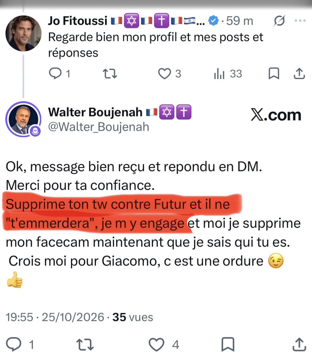 RacePoutina's tweet photo. Voilà pourquoi @Jo_Fitou_ssi a cédé, il a subit le chantage du maitre chanteur @Walter_Boujenah et @FuturprocheX 

Jo, c’est une baudruche qui a des excuses. https://t.co/v1TAQPy5ef