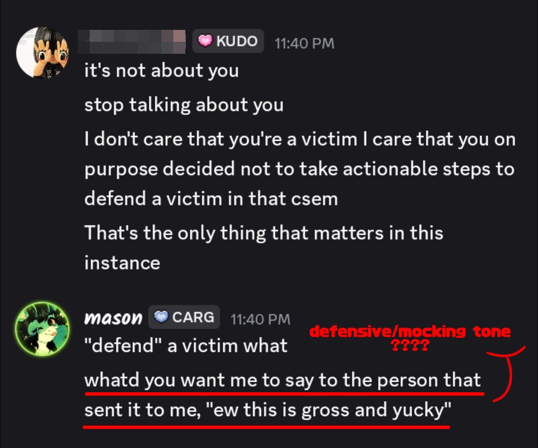 cunammon's tweet photo. "Reporting it wouldn't have actually solved anything and these people are trying to create a moral highground over it." We're talking about CSEM mind you. Fuck you mean we want to create a moral highground??? https://t.co/YsKkPEOCvw